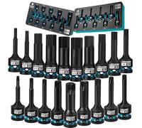 LIBRATON Jeu de Douilles Hexagonales et Torx à Choc 1/2" 19 Pièces, Acier S2, (H5-H19 + T30-T80), Pour Clés à Choc, Rangement XPE, Mécanique Professionnelle & Réparation Automobile