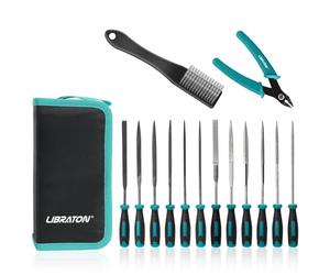 Libraton Lime à aiguille, Jeu de 14 limes de precision, 6 limes de bijoutier et 6 limes en acier pour métal, bijoutiers et bois, limes petit avec pince coupante, brosse en acier, sac à outils