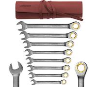 LIBRATON Lot de 8 clés à cliquet mixtes, système métrique 8-19 mm avec Cr-V construit avec placage de nickel et pochette de rangement en cuir