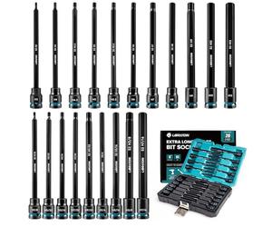 LIBRATON ouille Embouts Hex Longues Entraînement 3/8", Douilles Hexagonales à Impact, Douilles à Tête en Acier Allié S2, 20 pour llen, Métriques & SAE, Hex Longues 6"