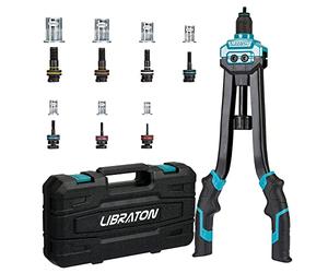 LIBRATON Pince a Insert, 16" Pince a écrous à Rivet, Kit professionnel | Outil à riveter avec 70 écrous et 7 mandrins métriques, facile à remplacer, avec étui de transport