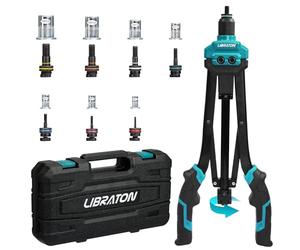 LIBRATON Pince a Insert Fileté, 16” Pince à Insert, Kit d'Écrou a Sertir avec 7 Mandrins Métriques Interchangeables, 70 Ecrous à Rivets, Étui de Transport, Conception d'Écrou à Libération Automatique