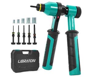 LIBRATON Pince a Insert, Pince à Insert Fileté, Pince à Écrous à Cliquet Professionnel, Pince a Sertir avec 5 Mandrins Métriques, 5 Écrous de Buse, 50 Insert Fileté, Étui, Pince Ecrou pour Réparation