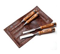 Libraton Professional 4pcs Ensemble de ciseaux à bois Poignées en bois robustes Ensembles de ciseaux Cr-V avec étui en cuir pour le travail du bois, sculpture 6mm, 10mm, 18mm, 25mm