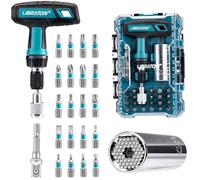 LIBRATON Set de 24 Pièces avec Douille Universelle et Tournevis à Cliquet en T, Poignée Magnétique avec Rallonge, Embouts Multiples (PH, SL, T, S, H), Adaptateur de Douille, avec Malette de Rangement