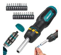 LIBRATON Tournevis Multi-embouts à Cliquet Magnétique 33-en-1, Embout Fendu/Cruciforme/Pozi/Torx/Hexagonal/Carré, Poignée Ergonomique pour Maison, Automobile & Bricolage