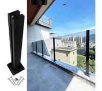 Libre association Poteau de panneau de verre noir, poteau de panneau de clôture sur pied for terrasse, balcon, Patio, poteau de garde-corps d'escalier(Mid Post,85cm)