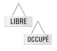 Libre + Occupé Panneau Recto-Verso 175x65 mm en Aluminium laqué blanc 31226-W