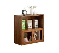 Librería Bibliothèque à 2 niveaux/3 niveaux avec portes en bambou - Étagère de rangement basse - Étagères de présentation sur pied pour entrée, balcon