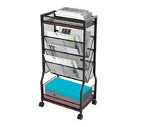 Libreria Mobile Con Ruote, Portariviste Scaffale per Libri 5 Ripiani, Capacità di Carico 15 kg Materiale Ferro e Pannello di Densità, Colore Nero, Ideal per Casa, Ufficio Soggiorno e Camera da Letto