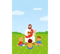 Libreta Jesús con niños: Cuaderno sin líneas con ilustración cristiana en pradera