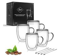 LIBWYS 4x350ml Tasse à Café Double Paroi avec Poignée, Tasses à Latte Macchiato, Verre à Thé, Cappuccino, Résistantes à la Chaleur