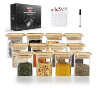 LIBWYS Lot de 12 pots à épices empilables carrés avec couvercle en bambou de 200 ml - Lot de boîtes à épices avec étiquettes - Récipients à épices
