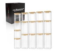 LIBWYS Lot de 16 bocaux de conservation carrés en verre avec couvercle en bambou - 2 tailles : 1000 ml, 600 ml