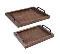 LIBWYS Lot de 2 Plateaux de Service rustiques en Bois avec poignée - Plats décoratifs gigognes pour Petit déjeuner, Table Basse/majordome (Grand 40,1 x 30 x 3 cm, Petit 34 x 23,9 x 3 cm)