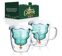 LIBWYS Lot de 2 tasses mignonnes - Cadeau de Noël - Verres à thé - Verre thermique à double paroi - Pour expresso, latte macchiato (300 ml x 2)