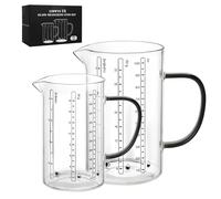 LIBWYS Lot de 2 verres doseurs en verre borosilicate résistant à la chaleur avec coussinet en silicone antidérapant, graduation en litres, millilitres, tasses et onces