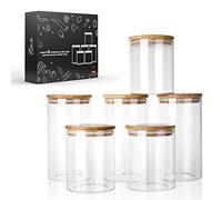 LIBWYS Lot de 6 bocaux de rangement en verre avec couvercles en bambou hermétiques - 2 tailles : 800 ml, 1200 ml - Pour armoire de cuisine/lave-vaisselle - 6 l