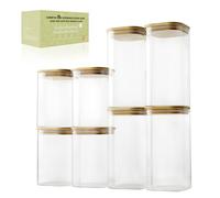 LIBWYS Lot de 8 bocaux de conservation carrés en verre avec couvercle en bambou - 2 tailles : 1150 ml ; 1580 ml - 8 pièces Plus Edition