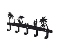 LICAEVEY 5 Crochets Support Mural Porte-Serviettes en Fer Porte-Clés | Cinq crochets espacés d\'environ 6,7 cm, Décoration plage avec palmiers et planches de surf, Revêtement noir pour