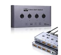 LICAEVEY Adaptateur USB 3.2 4X4, Sélecteur USB A de Type C Haute Vitesse 10 Gbit/s avec Télécommande, Adaptateur à une clé pour Clavier, Imprimante, Scanner, Partage Multi-ordinateurs, (Prise UE)