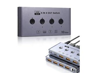 LICAEVEY Adaptateur USB 3.2 4X4, Sélecteur USB A de Type C Haute Vitesse 10 Gbit/s avec Télécommande, Adaptateur à une clé pour Clavier, Imprimante, Scanner, Partage Multi-ordinateurs, (Prise UE)