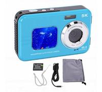 LICAEVEY Caméra sous-Marine 5K, Appareil Photo Numérique étanche à Double écran Autofocus 48MP avec Carte de 32 Go pour la Plongée en Apnée et la Natation (Blue)