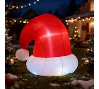 LICAEVEY Chapeau de Noël Gonflable de 2 M, Décoration de Noël en Plein Air avec Lumières LED Lumineuses et Souffleur Puissant, Chapeau de Père Imperméable et -Vent pour (Prise UE 220-240v)