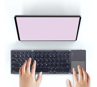LICAEVEY Clavier Bluetooth Pliable avec pavé Tactile, Clavier sans Fil Portable, Multiple BT Rechargeable à 3 Canaux pour Téléphone, Tablette, Ordinateur Portable, Voyage, (Grey)