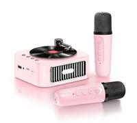 LICAEVEY Mini Machine de karaoké pour Enfants, 2 Microphones sans Fil, Haut-Parleur Bluetooth 4 Effets de Changement de Voix, Réduction Vocale en Un, Batterie 5H pour Fête d'anniversaire (Pink)