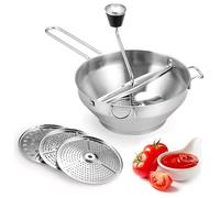 LICAEVEY Moulin Alimentaire Manuel, Acier Inoxydable 3 Plaques de Broyage - Presse-Purée Rotatif pour Sauce Tomate, Purée de Pommes de Terre, Aliments pour Bébés, Confitures avec Poignée