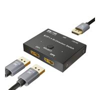 LICAEVEY Répartiteur DP 1.4 2 en 1 Sortie Bidirectionnel, Répartiteur de Commutation 8K à 60 Hz 4K à 240 Hz, 32 Gbit/s HDR10+ VRR Compatible avec Les PC de Jeu et Plusieurs écrans