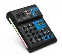 LICAEVEY Table de Mixage Audio 4 Canaux, Système de Microphones sans Fil Doubles avec Appairage Automatique, Bluetooth, Interface USB, éclairage RGB, pour Podcasts, karaoké, Streaming en
