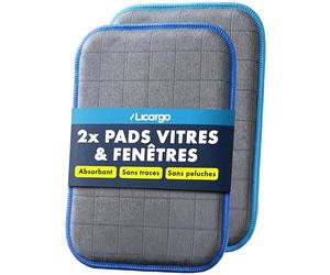 LICARGO 2X Pads Vitres Carbone - Chiffon Microfibre Vitre sans Trace avec Noyau Absorbant - Lavette Nettoyage Pare-Brise & Miroir - Chiffons Vitres Voiture Lavable 16x22cm