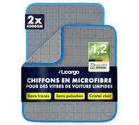 LICARGO Chiffon Microfibre Carbone Lot de 2 - Lavette Vitre Voiture sans Trace & sans Peluches, 350 GSM, Lingette Pare-Brise Intérieur & Extérieur, 50x40 cm, Chiffon Magique pour Vitres & Miroirs