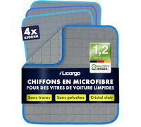 LICARGO Chiffon Microfibre Carbone Lot de 4 - Lavette Vitre Voiture sans Trace & sans Peluches, 350 GSM, Lingette Pare-Brise Intérieur & Extérieur, 50x40 cm, Chiffon Magique pour Vitres & Miroirs