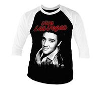 Licence Officielle Elvis - Viva Las Vegas Baseball T-Shirt à Manches 3/4 (Noir-Blanc), Large