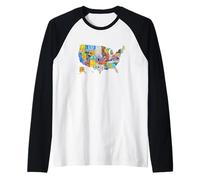 License Plate American Flag US Map Art American Map Shirt Manche Raglan