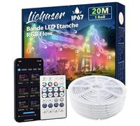 Lichaser 20M IP67 RGB+IC Ruban LED Exterieur Etanche DIY, Suivi, Segmentation de Bandes LED avec Application BT et Télécommande RF pour une Utilisation en Extérieur