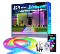 Lichaser 30M RGB+IC Ruban LED Neon, IP68 Bluetooth Neon LED Exterieur Etanche avec Smart APP, 24V DIY Flexible Silikon Néon Ruban led exterieur pour Balcon, Pavillon, Fête, Jardin, Festival (15M*2)