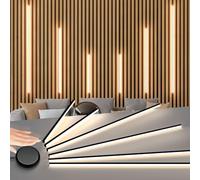 Lichaser Noir Encastré LED pour Panneau Acoustique, 6 Ruban LED 3000K Intensité Variable avec Capteur pour Mural Bois Parallèles, Bande Autocollantes pour Panneau Acoustique Mural (2*40+2*60+2*90 cm)