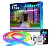 Lichaser RGB+IC Ruban LED Neon, IP68 Bluetooth Neon LED Exterieur Etanche avec Smart APP, 24V DIY Flexible Silikon Néon Ruban led exterieur pour Balcon, Pavillon, Fête, Jardin, Festival (20M)