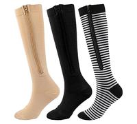 LICHENGTAI 3 paires de chaussettes de compression à fermeture éclair, chaussettes de compression hautes, bas de compression de soutien, chaussettes de compression en vol pour femmes et hommes (41-45)