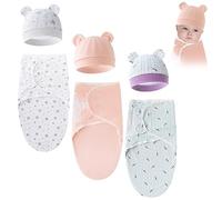LICHENGTAI Lange d'emmaillotage pour bébé avec bonnets, Couverture d'emmaillotage en coton doux pour nouveau-né, 0 à 6 mois, Pour filles et garçons, Sac de couchage, 3 langes + 3 chapeaux pour bébé