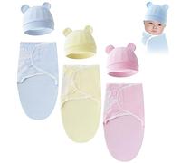 LICHENGTAI Lange d'emmaillotage pour bébé avec bonnets, Couverture d'emmaillotage en coton doux pour nouveau-né, 0 à 6 mois, Pour filles et garçons, Sac de couchage, 3 langes + 3 chapeaux pour bébé