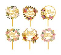 LICHENGTAI Lot de 6 décorations pour gâteau en acrylique, Happy Birthday Cake Topper, décorations pour gâteaux d'anniversaire, cupcakes pour anniversaires, baby shower anniversaire