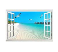 Lichi 3D Sea Beach Sticker Mural Papier Peint Autocollant Mural Salon Paysage Fenêtre Synthétique Imperméable Papier Peint pour Chambre Enfants Décoration