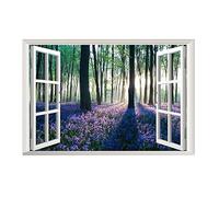 Lichi Faux autocollant mural en décalcomanie 3D pour fenêtre, vue réaliste de champ de fleurs de forêt, papier peint photo de la nature autocollant mural, décor amovible pour chambre, salle de bain