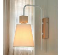 Licht-Erlebnisse Applique d'intérieur Reilly en bois au design scandinave moderne avec abat-jour en tissu blanc, E27 idéal pour les salons et les couloirs