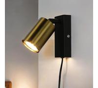 Licht-Erlebnisse Applique murale avec interrupteur et prise, abat-jour en laiton, noir-laiton, flexible, GU10, lampe de lecture chambre à coucher, couloir, salon, lampe murale. Spot, projecteur